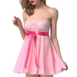 NEW LACE & MESH BABYDOLL WITH G-STRING TIE FRONT STRETCH LACEY FRILLY SIZE SMALL